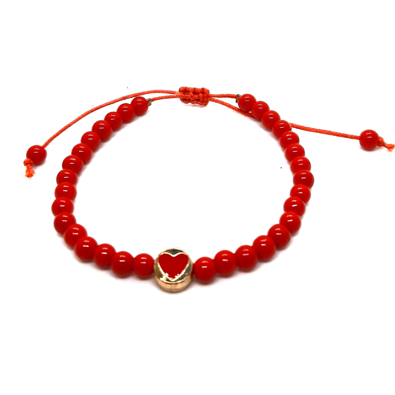 hartjes armband rood / goud