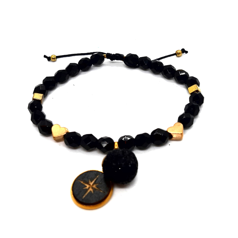 zwart glas facetkraal armband