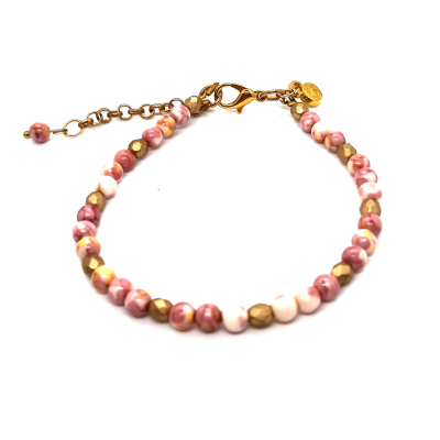 natuursteen armbandje in roze/ goud