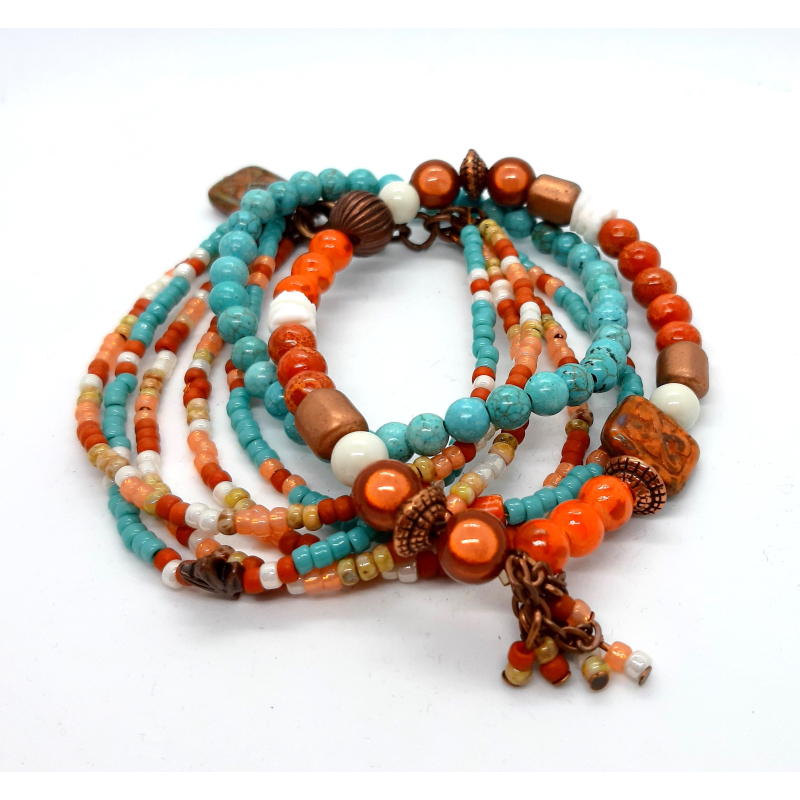 kralenarmband turquoise/ koper