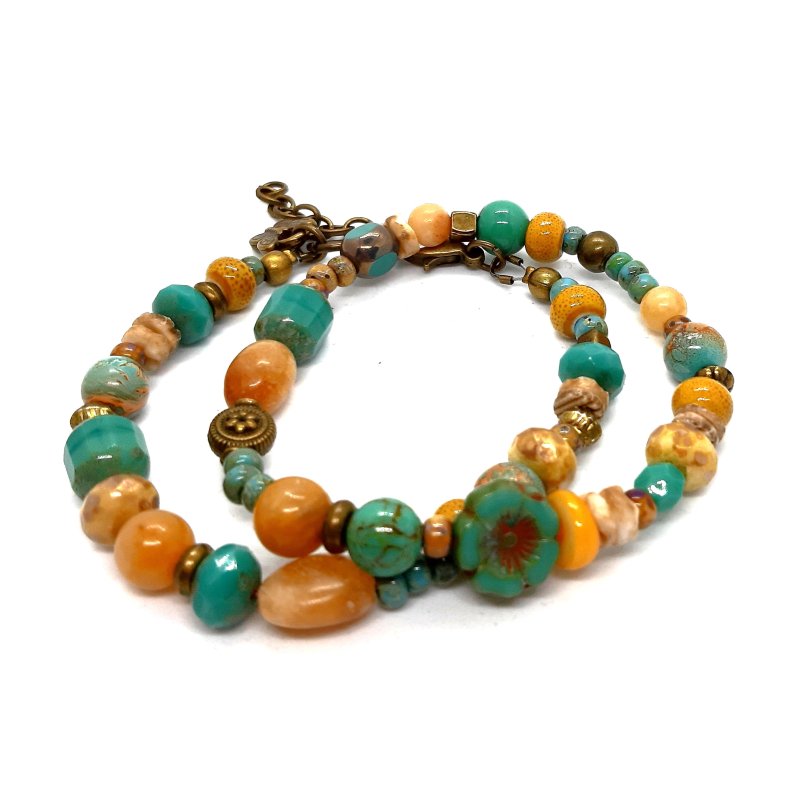 bohemian armband in turquoise/ oker