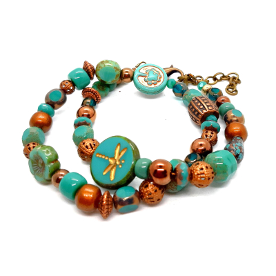 bohemian armband in turquoisegroen met brons