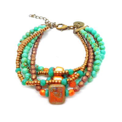 armband in bruin/ turquoise