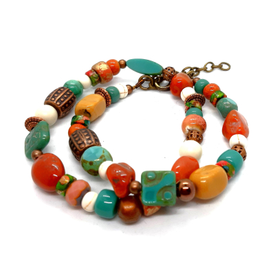 bohemian armband in roodbruin / turquoise