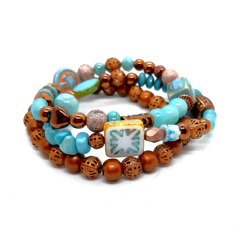 brons turquoise boho armband