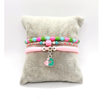 boho armband in roze/ zacht turquoise en lentegroen