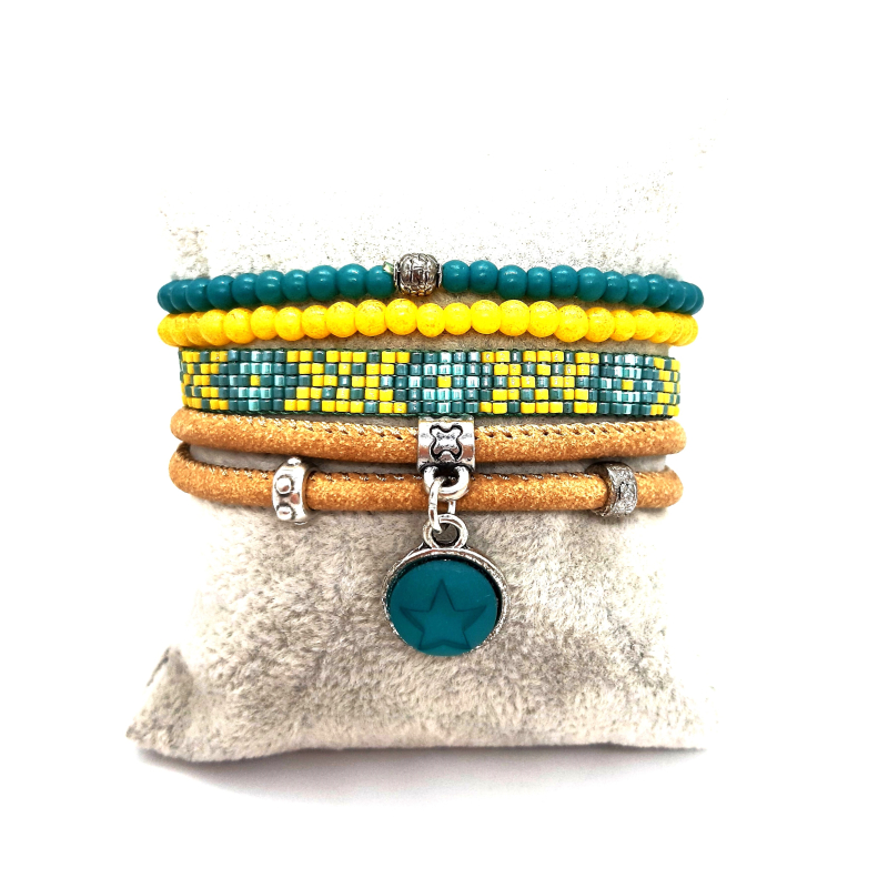 miyuki  in warm geel met groen-turquoise