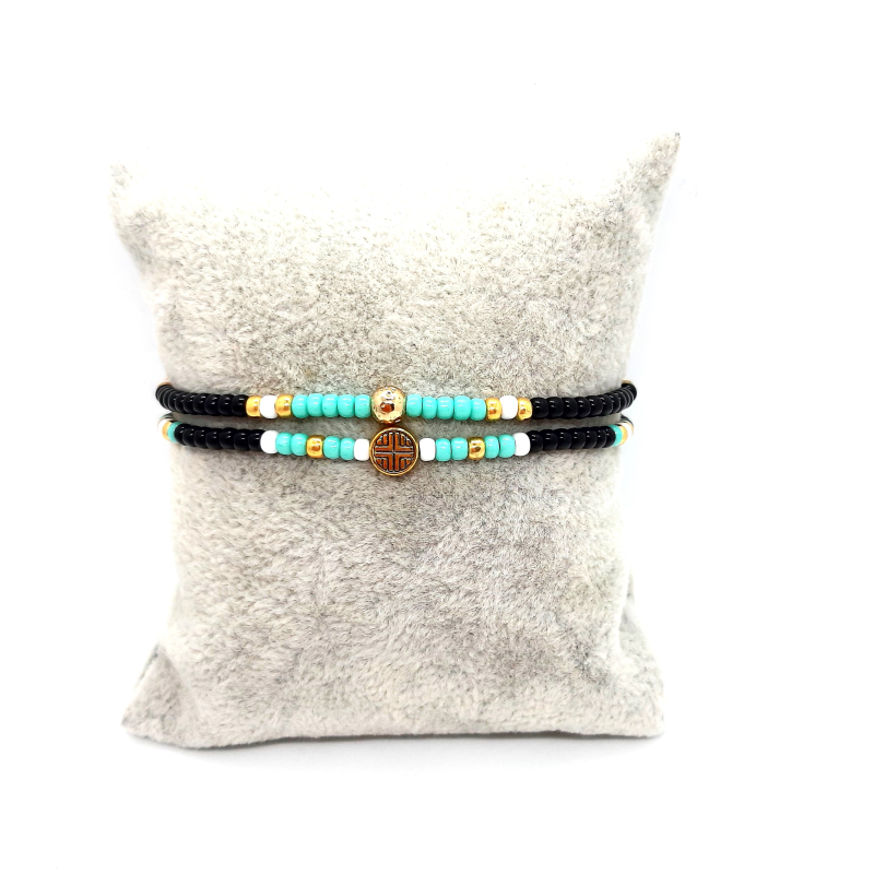 miyuki setje in zwart/turquoise/goud