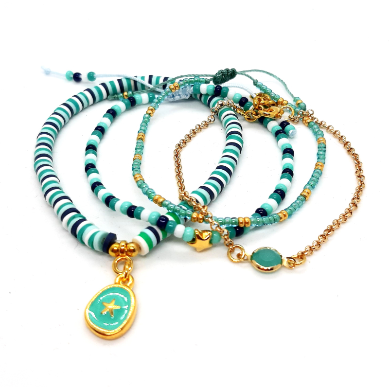turquoise blauw gouden armbanden set