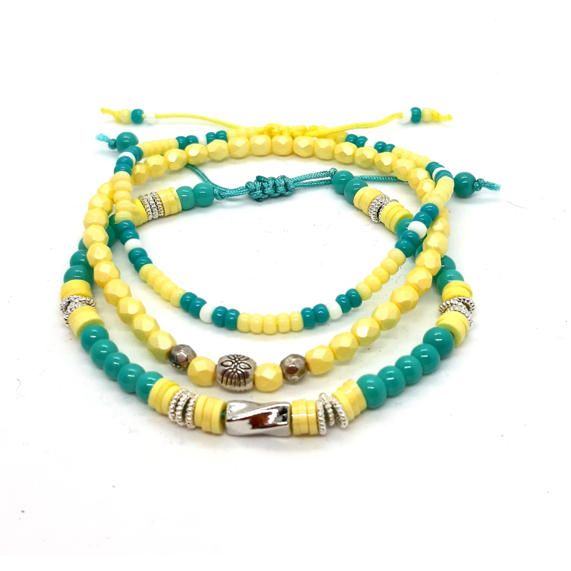  armbanden set geel/ turquoise