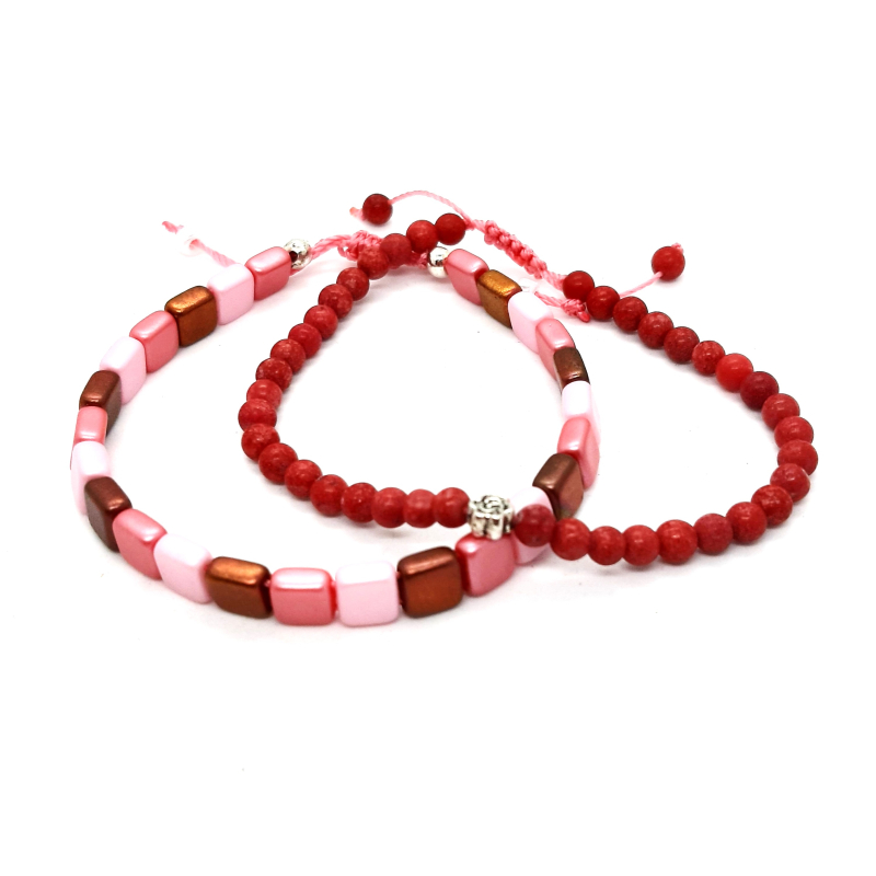 armbanden set in framboos kleur