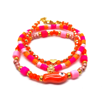 roze/ oranje armbanden set met vis