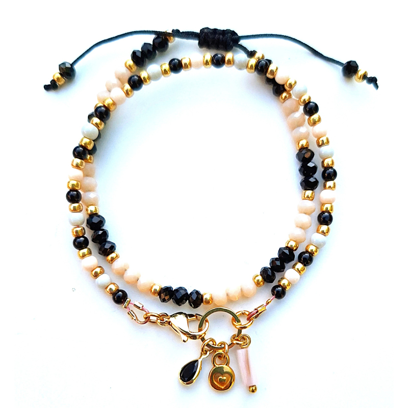 pastel, goud en zwarte armbanden set