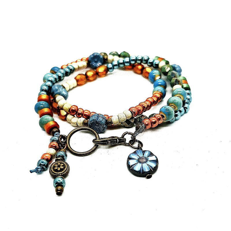 bohemian wikkelarmband  zacht petrol met koper