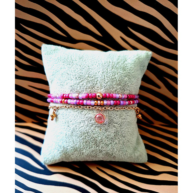 miyuki setje in zacht fuchsia/ lila en roségoud