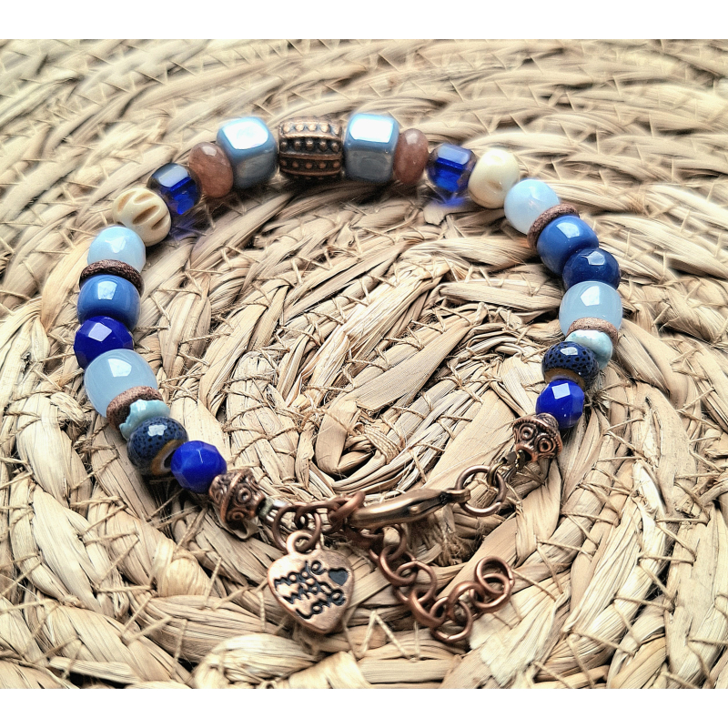 bohostyle armband brons/ blauw