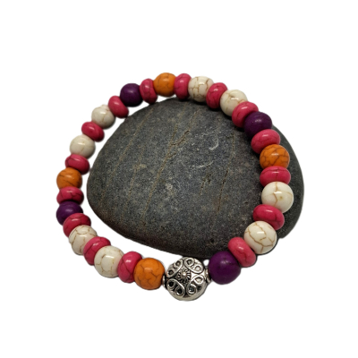 bohemian armband paars/ roze/ oranje/ wit