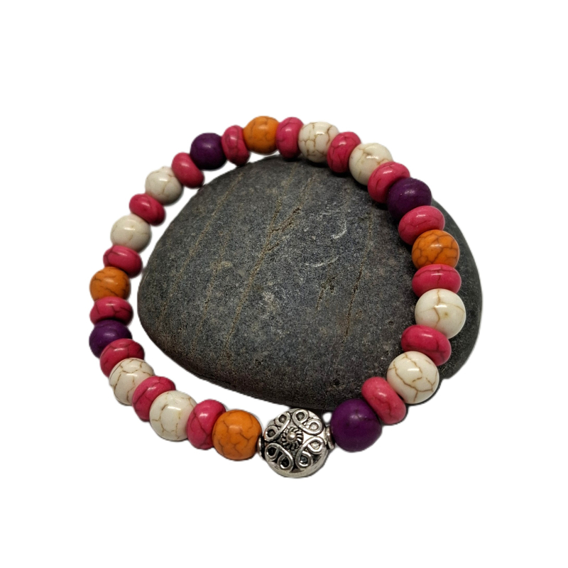 bohemian armband paars/ roze/ oranje/ wit