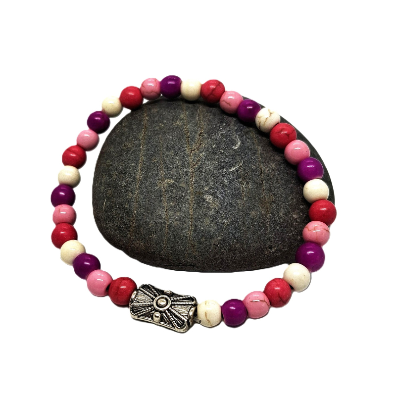 bohemian armband in fuchsia/ roze/ wit