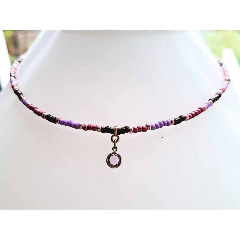 Bohemian kettinkje in roségoud, paars, donkerroze en oxblood