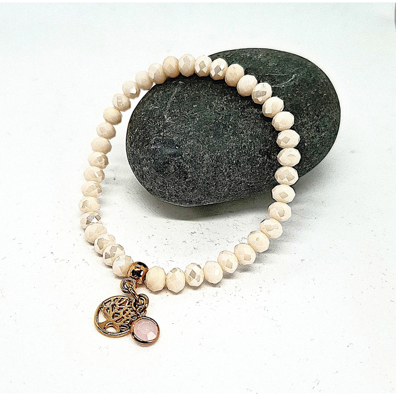 glas facet kraal armbandje heel zacht beige