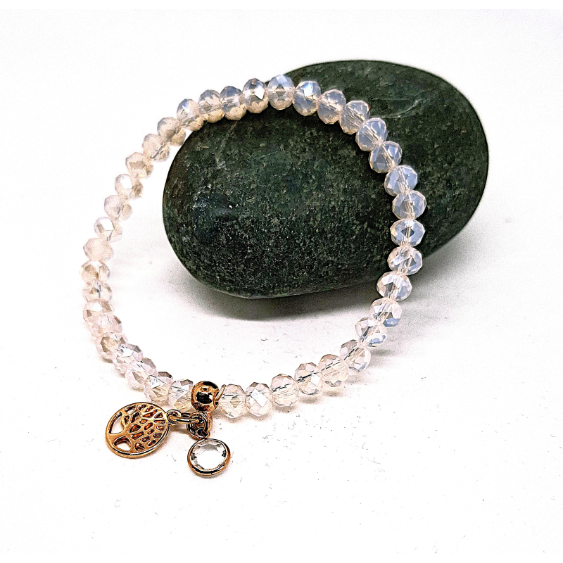 glas facet armbandje melkwitte kristal kralen