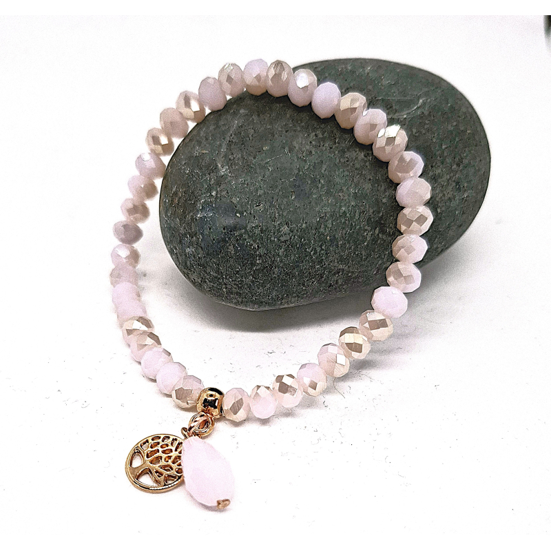 glas facet armbandje zachtroze 