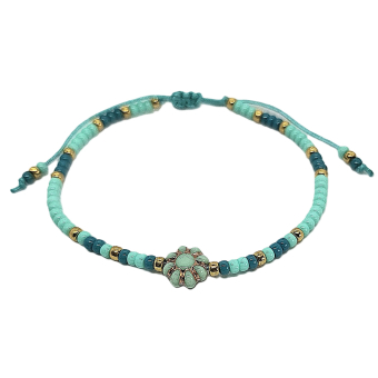 turquoise schuifarmbandje met bloem