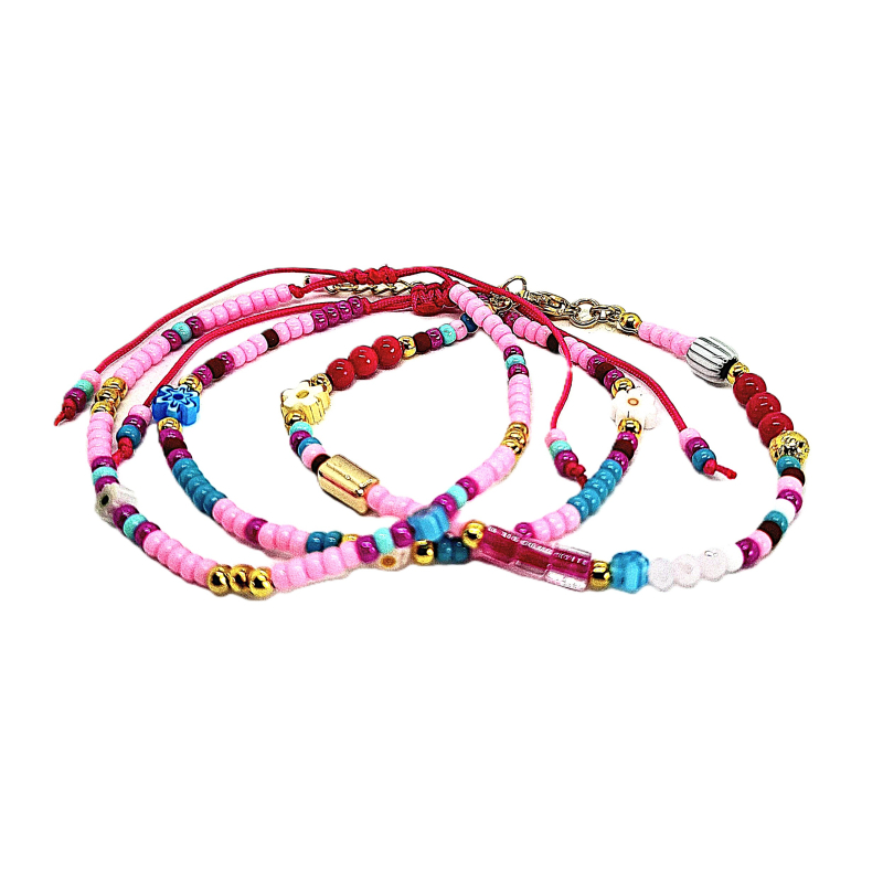 boho armband setje roze