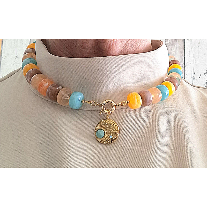 statement ketting turquoise/ oranje
