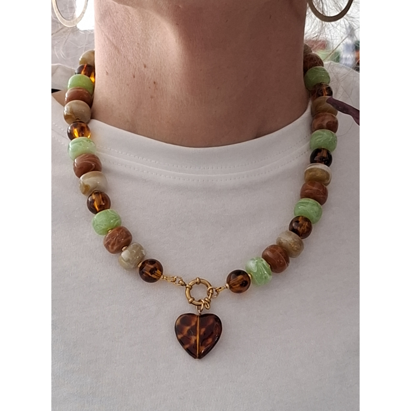 Statement ketting groen/ bruin