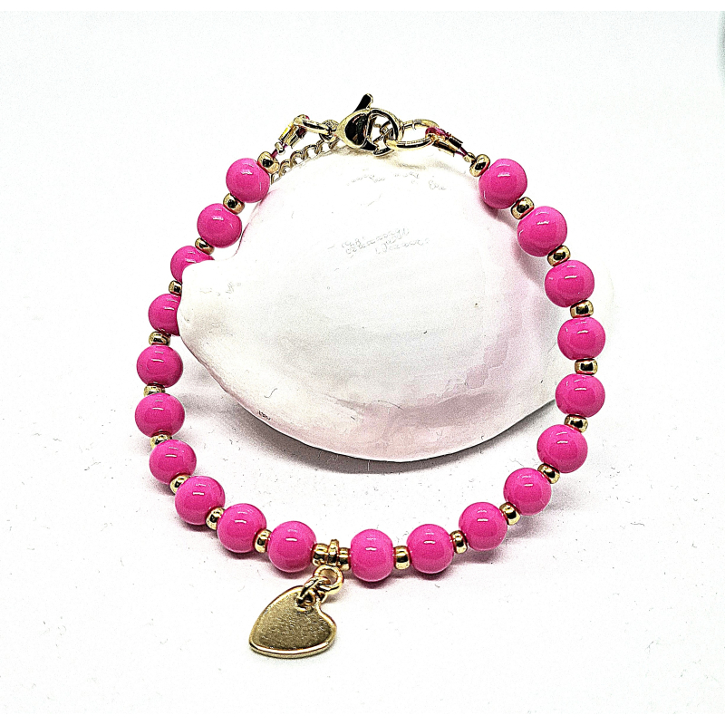 kralenarmband met hartje felroze