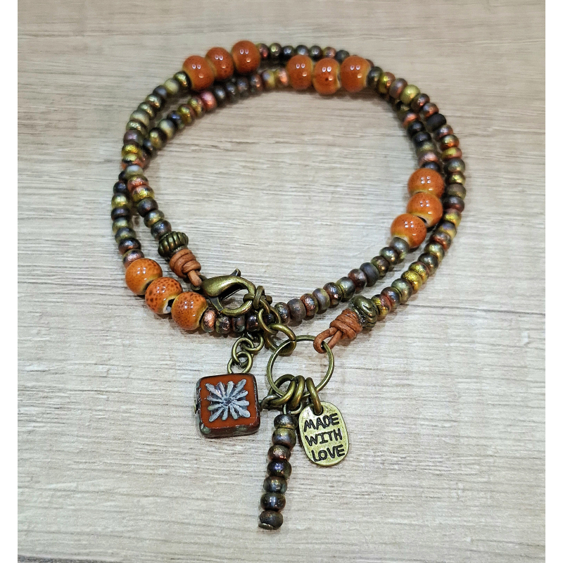 boho wikkelarmband terra/ brons
