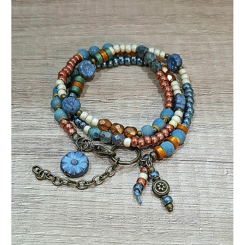 bohemian wikkelarmband  zacht petrol met koper