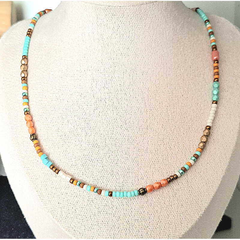 boho kettinkje brons/ oranje/ turquoise