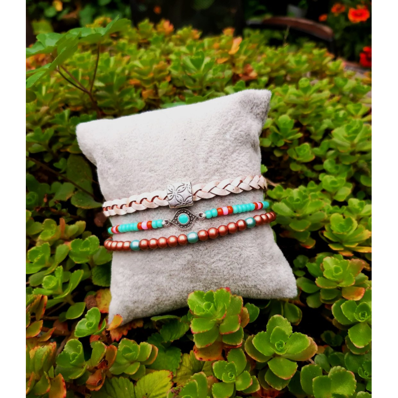 boho setje met gevlochten leer