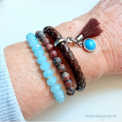 bruin blauwe armbanden set bruin blauwe armbanden set