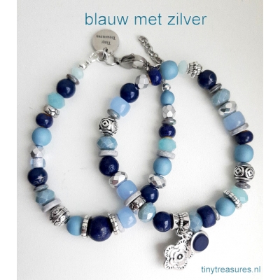 armband in blauw en zilver armband in blauw en zilver