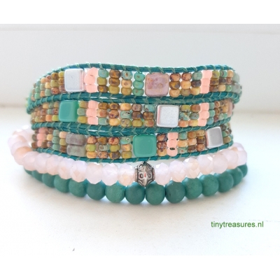 geweven set in teal groen / zacht roze geweven set in teal groen / zacht roze