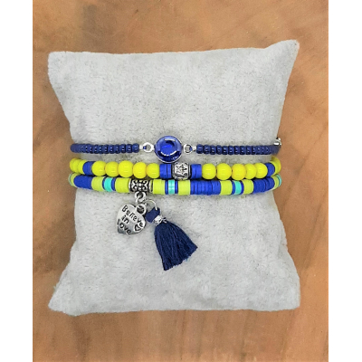 armband setje in kobaltblauw en lime geel