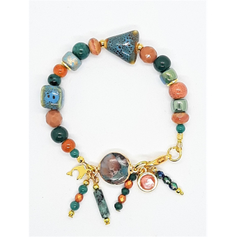 bohemian armband in petrol met oudroze