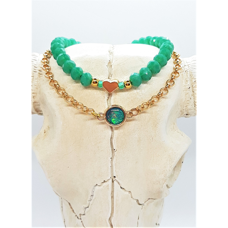 gouden armband setje in turquoise groen