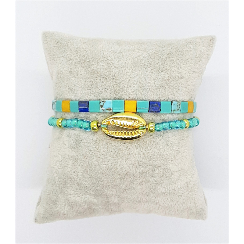 turquoiseblauw met goud armbanden setje