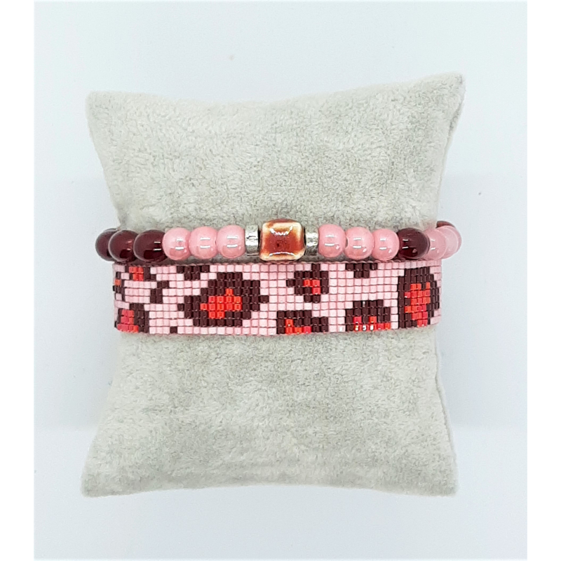 miyuki panter armband roze rood