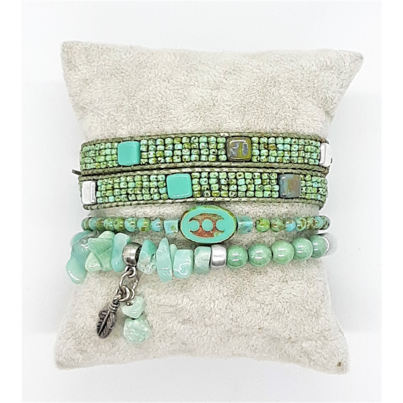 geweven groen turquoise leren wikkelarmbanden set 