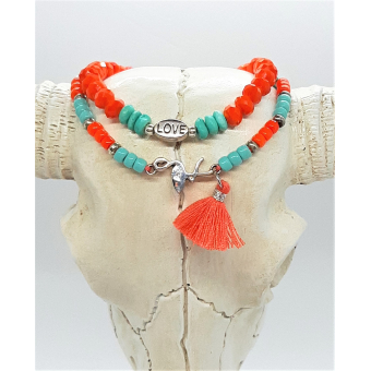 armband setje in rood/ turquoise