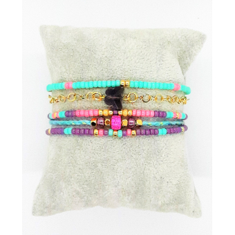 boho armband in turquoise paars roze goud