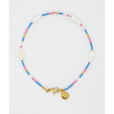 schelp enkelbandje blauw roze