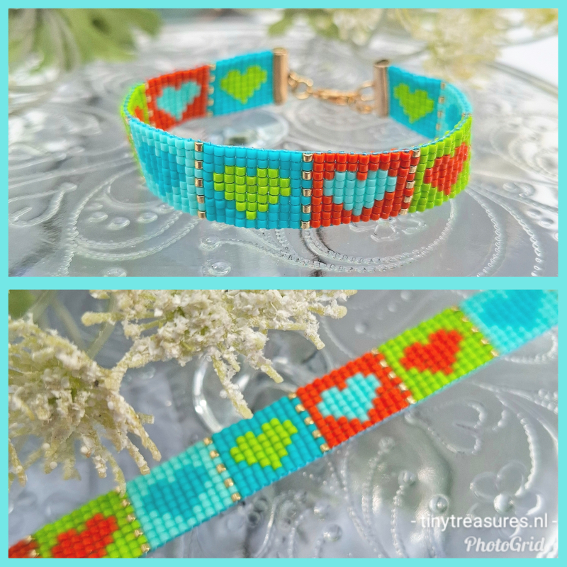 miyuki hartjes armband in turquoise met goud