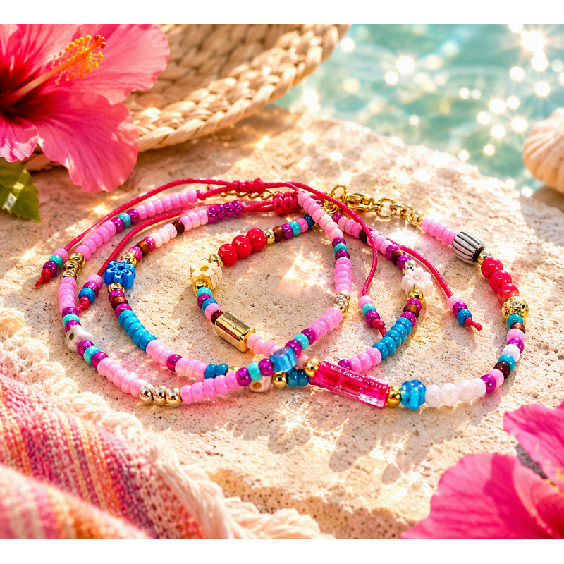 boho armband setje roze